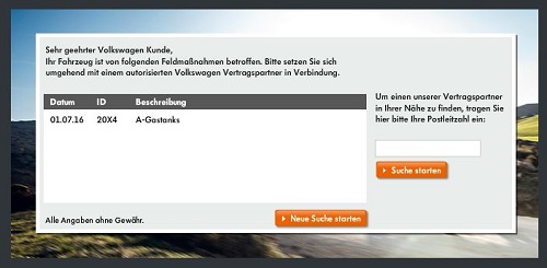 Beispiel einer Kundeninformation f�r VW Caddy EcoFuel, Baujahr 2008